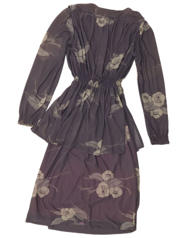 Vintage mujer manga larga Maxi vestido EU 40 medio púrpura floral