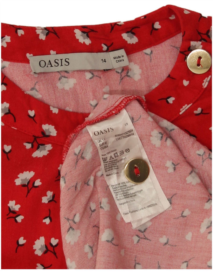 Oasis Vestido Acampanado para Mujer UK 44 Viscosa Floral Roja Mediana