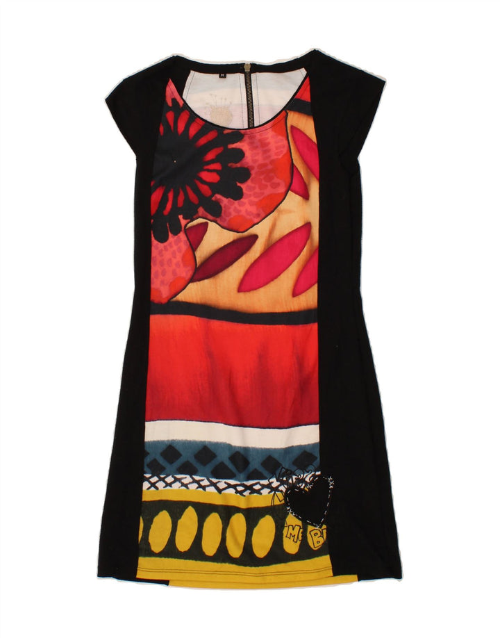DESIGUAL Womens Abstract Pattern Basic Dress UK 12 Medium Black Polyester Vintage Desigual and Second-Hand Desigual from Messina Hembry 