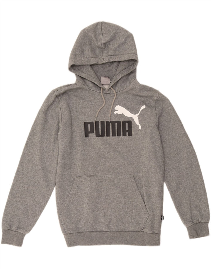 Puma Sudadera con capucha gráfica para hombre Jersey pequeño de algodón gris
