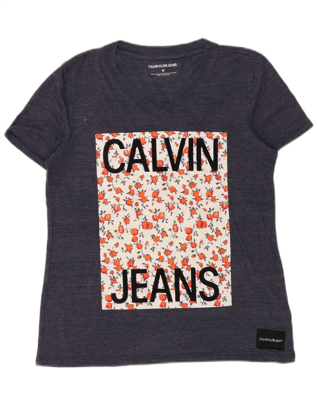 CALVIN KLEIN Camiseta gráfica para mujer Top UK 44 Medio Azul marino Poliéster