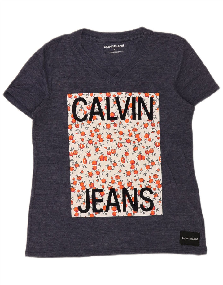 CALVIN KLEIN Camiseta gráfica para mujer Top UK 44 Medio Azul marino Poliéster