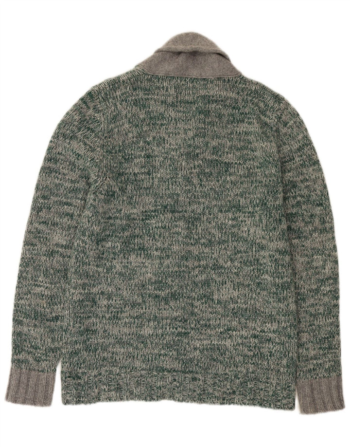 Fred Perry Suéter tipo cárdigan para hombre de lana moteada verde grande