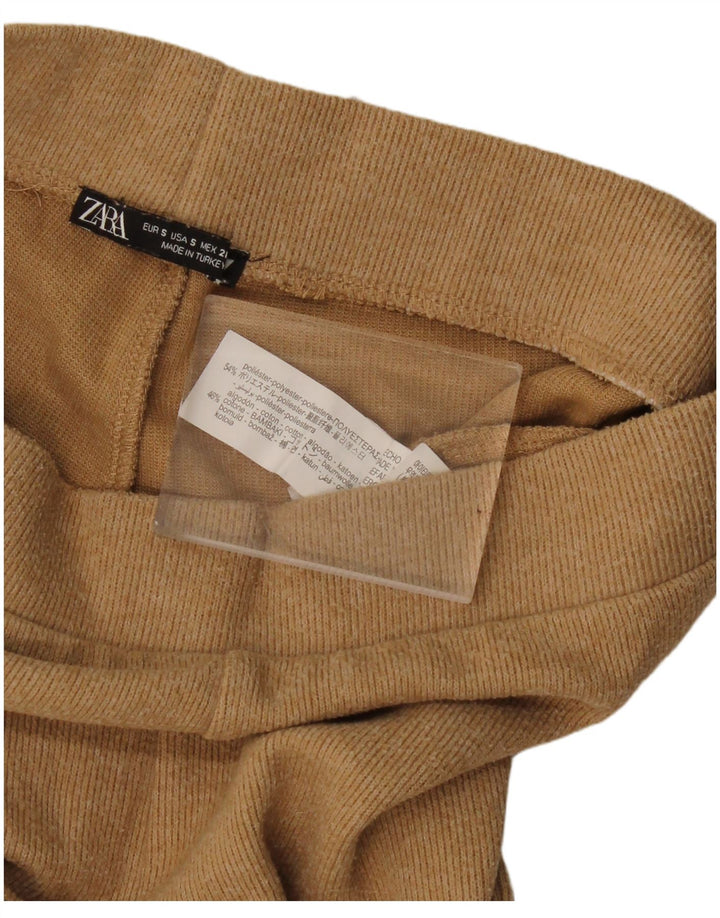 Zara Mujer Pantalón Chándal UK 10 Small Beige Poliéster