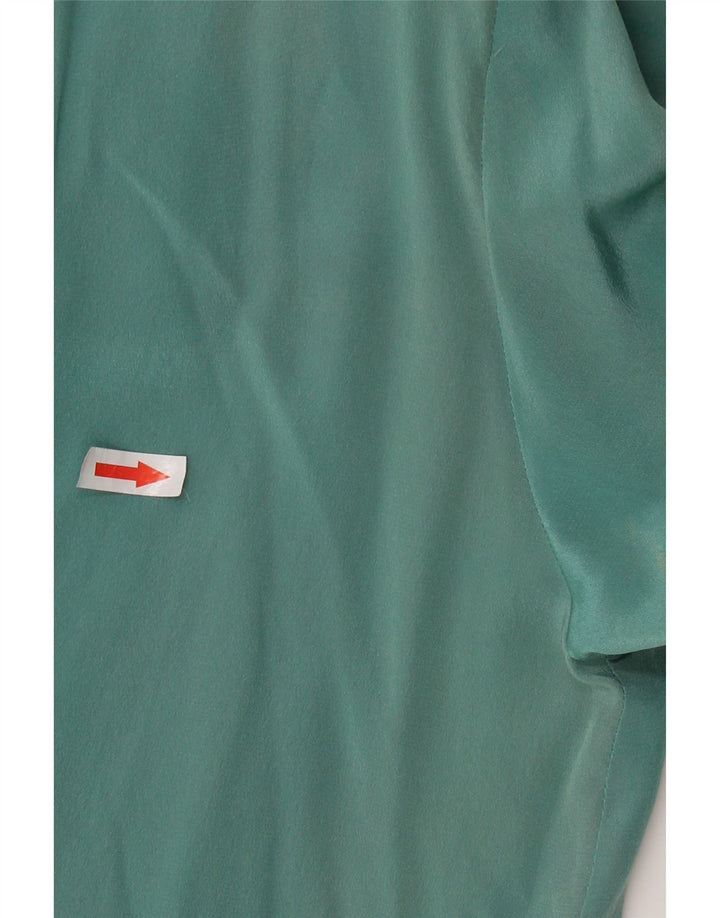 VINTAGE Blusa de manga larga con lazo frontal para mujer Top UK 16 Seda verde grande