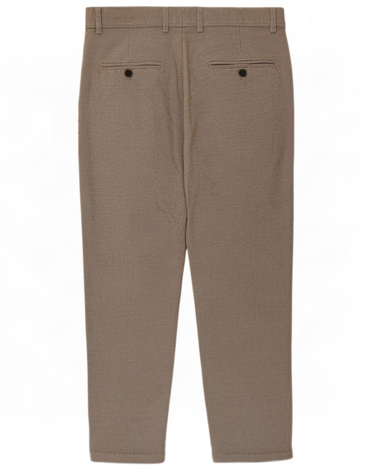 Zara Hombre Crop Chino Pantalón Mediano W31 L24 Marrón Pata De Gallo