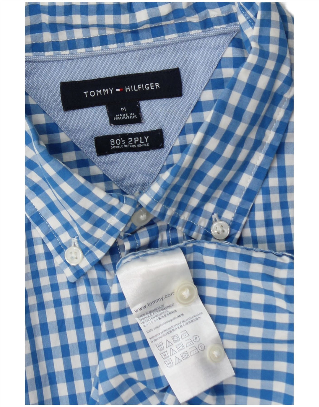 Camisa TOMMY HILFIGER Hombre Algodón Vichy Azul Medio