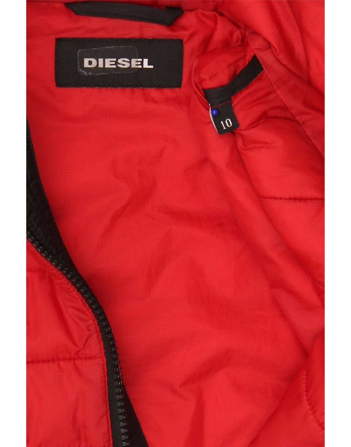 Diesel Chaqueta acolchada con capucha para niños 9-10 años Poliéster color block rojo