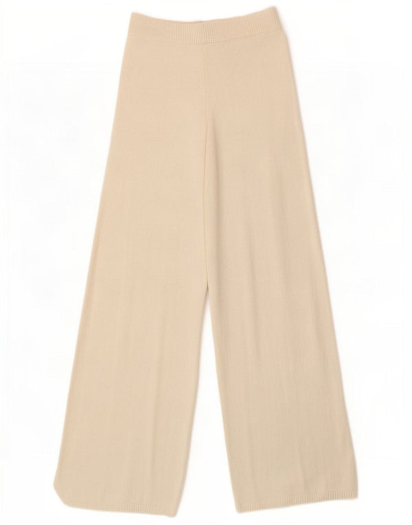 Zara Mujer Pantalones De Chándal De Pierna Ancha De Punto UK 8 Small Off White Cotton