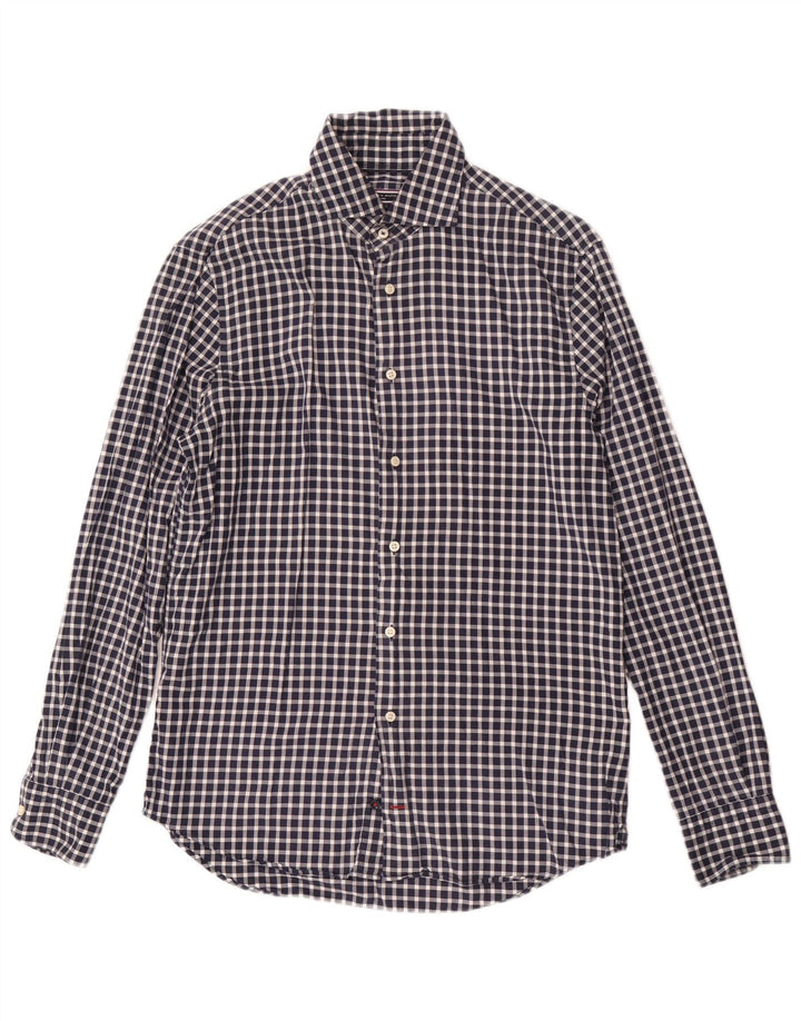 Tommy Hilfiger Camisa ajustada para hombre Talla 38 15 Algodón a cuadros azul marino mediano