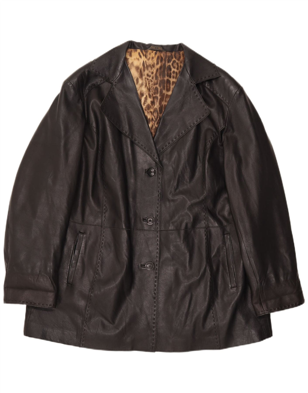 Vintage mujer cuero abrigo Reino Unido 16 cuero negro grande