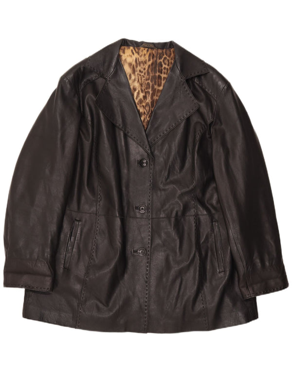 Vintage mujer cuero abrigo Reino Unido 16 cuero negro grande