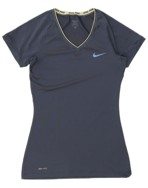 NIKE Womens Dri Fit T-Shirt Top UK 8 Small Navy Blue