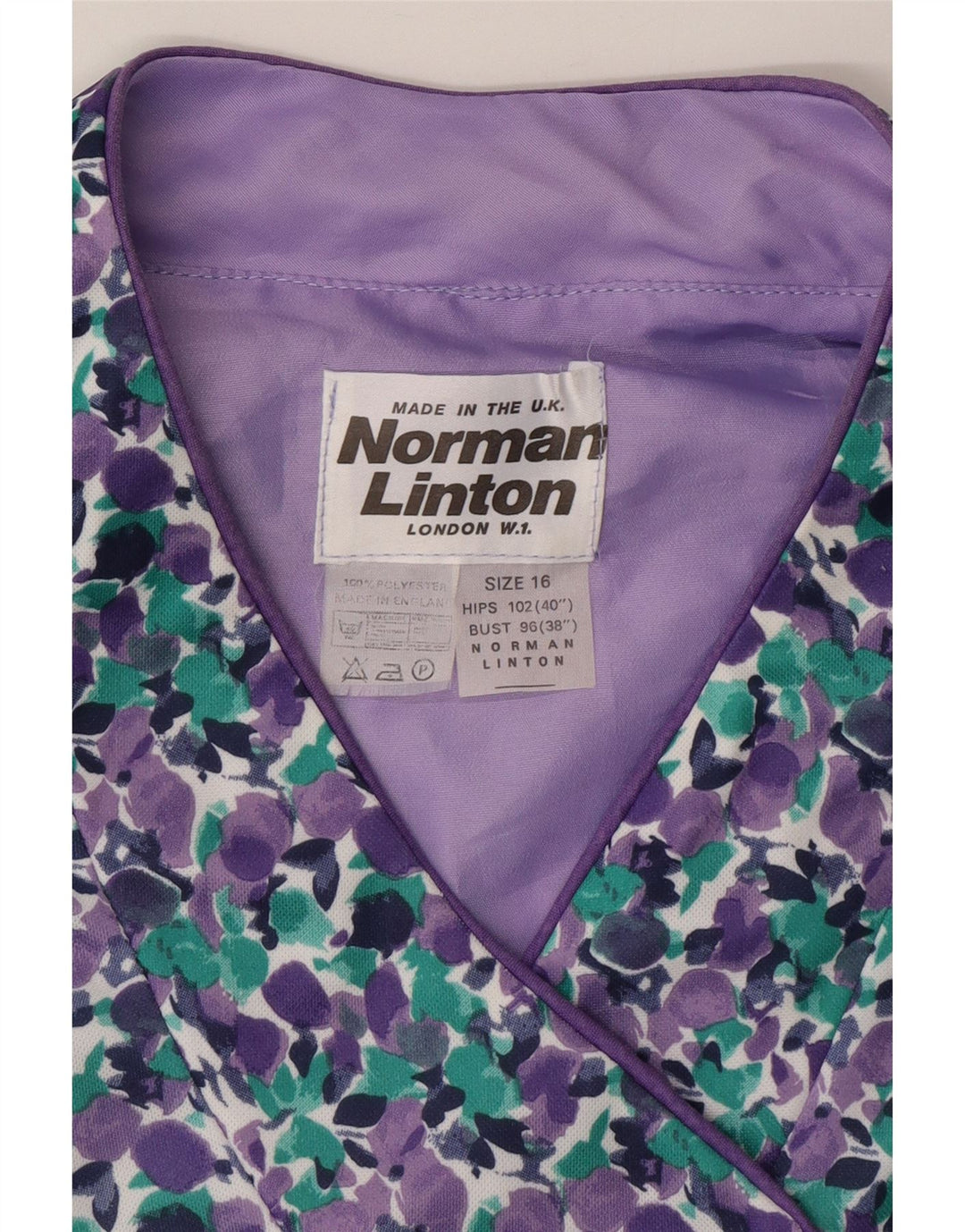 NORMAN LINTON Vestido acampanado para mujer UK 46 Poliéster floral morado grande