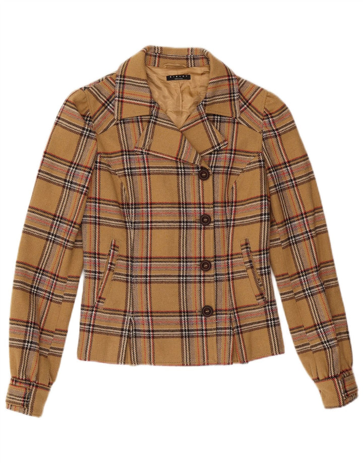 Sisley Chaqueta tipo blazer de 4 botones para mujer IT 40 Small Beige Check Acrílico