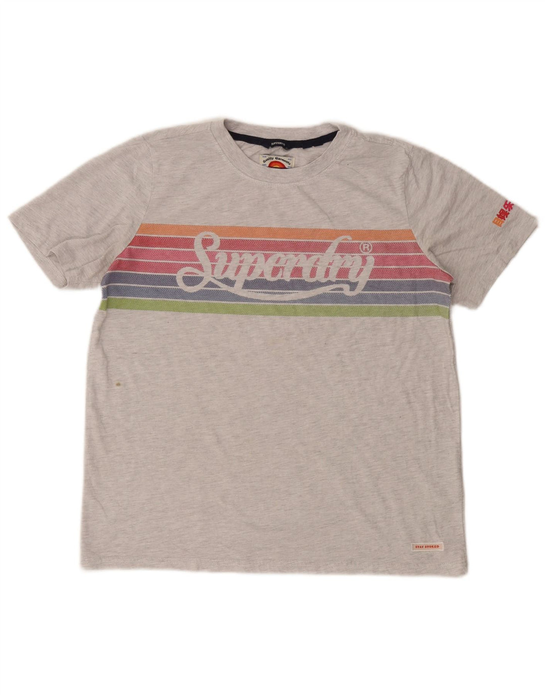 Superdry Mujer Crop Graphic Camiseta Top UK 42 Gris Medio Rayas