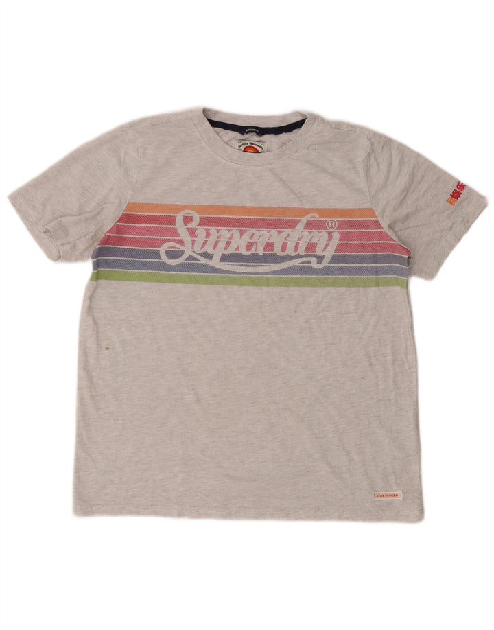 Superdry Mujer Crop Graphic Camiseta Top UK 42 Gris Medio Rayas