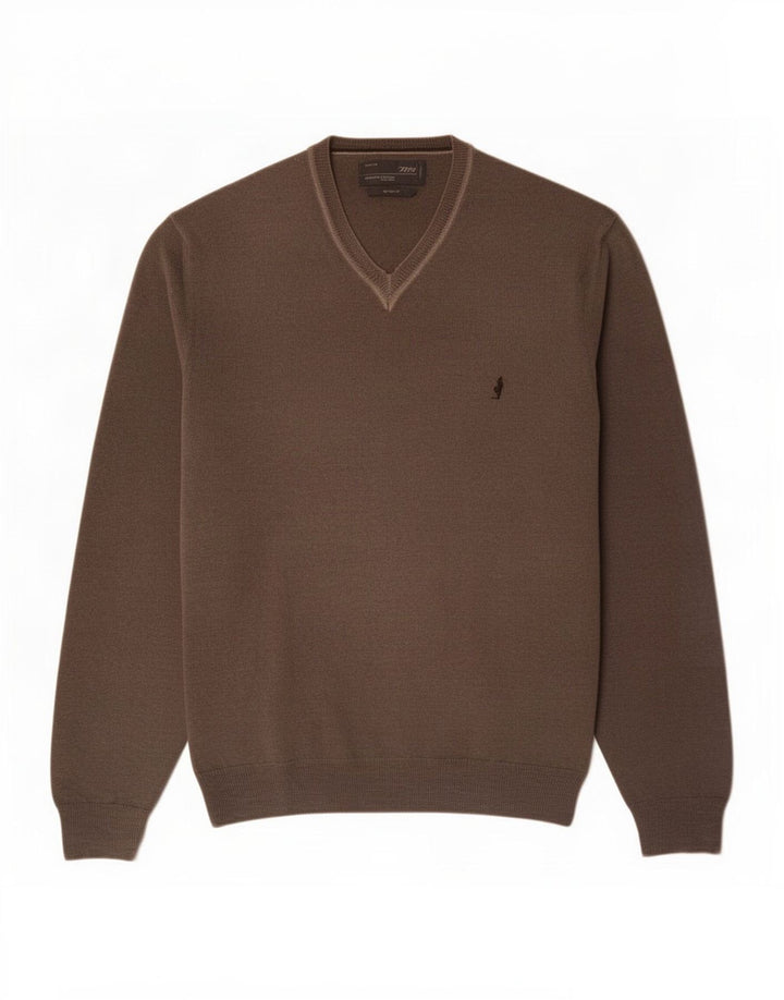 Marlboro Classics - Jersey con cuello en V para hombre, talla grande, lana marrón