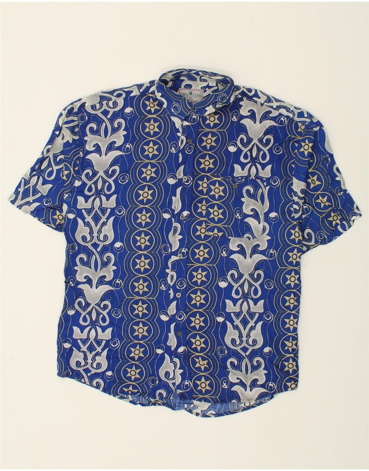 VINTAGE Mens Abstract Pattern Short Sleeve Shirt Medium Blue Viscose Vintage Vintage and Second-Hand Vintage from Messina Hembry 