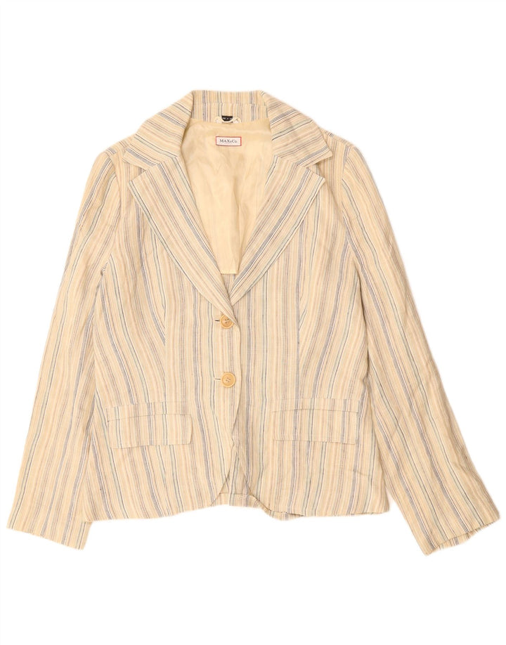MAX & CO. Chaqueta tipo blazer de 2 botones para mujer UK 46 Grande Lino a rayas beige
