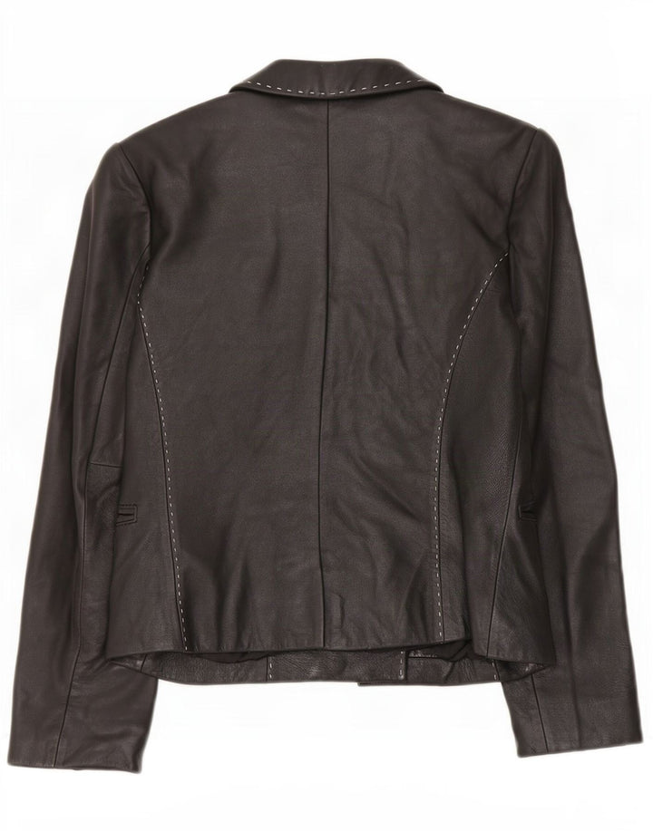 Ann Taylor Chaqueta Blazer de Cuero con 4 Botones para Mujer UK 6 XS Negro
