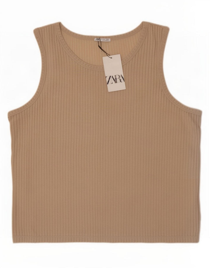 Zara Hombre Top Sin Mangas Transparente Poliéster Beige Grande