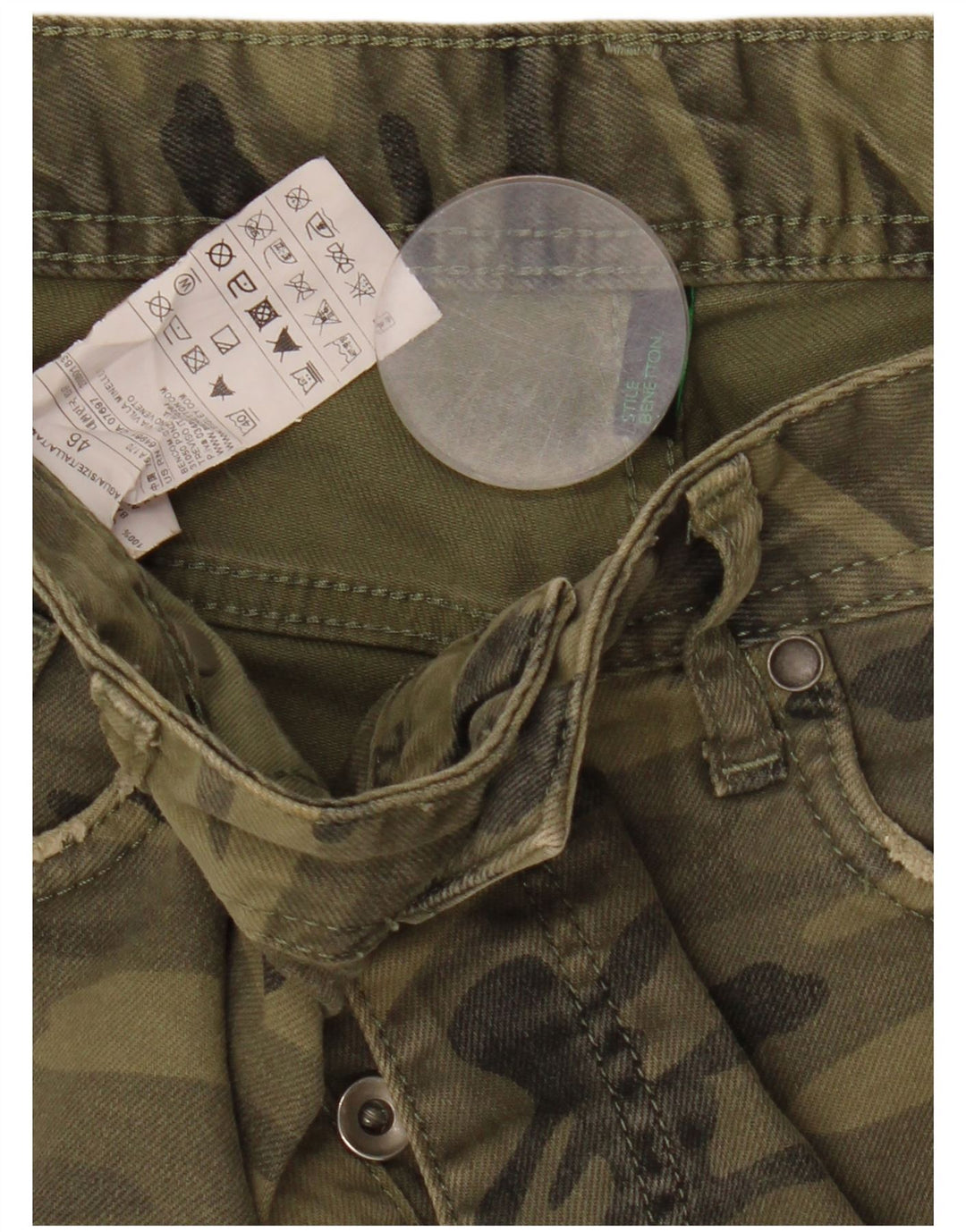 Pantalones Cortos Benetton Mujer IT 46 Large W32 Caqui Camuflaje Algodón