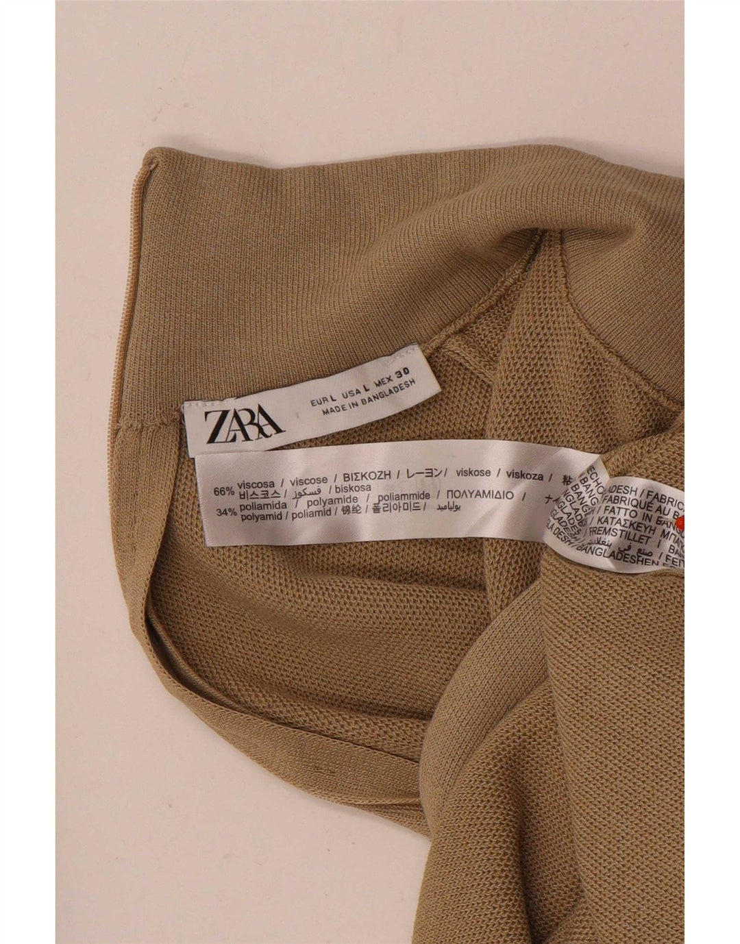 Zara Mujer Top Manga Larga UK 44 Large Viscosa Marrón