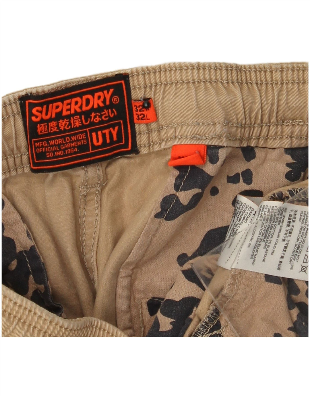 SUPERDRY Pantalón cargo recto para hombre W32 L29 Algodón beige
