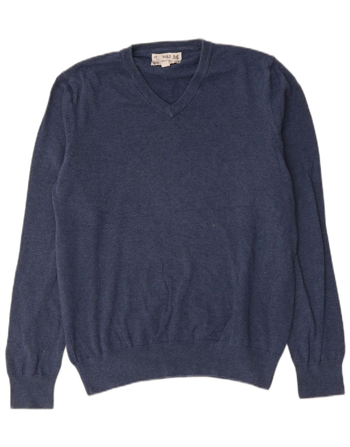 Marks & Spencer Suéter con Cuello en V para Hombre Algodón Azul Marino Mediano