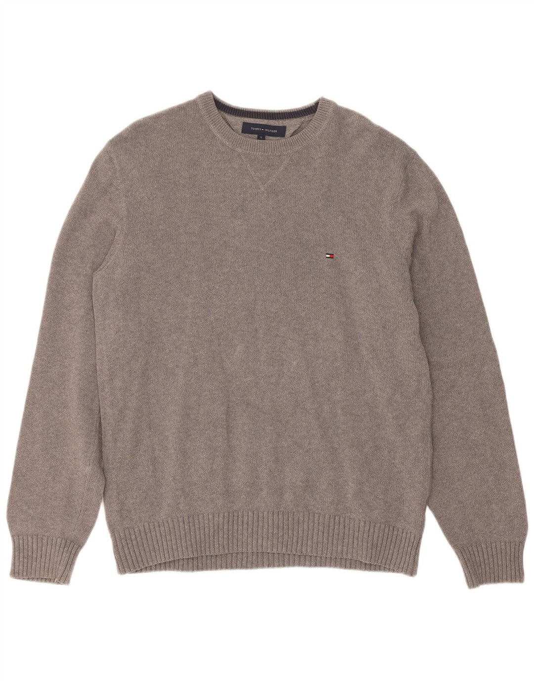 Tommy Hilfiger Suéter tipo jersey con cuello redondo para hombre, talla grande, gris