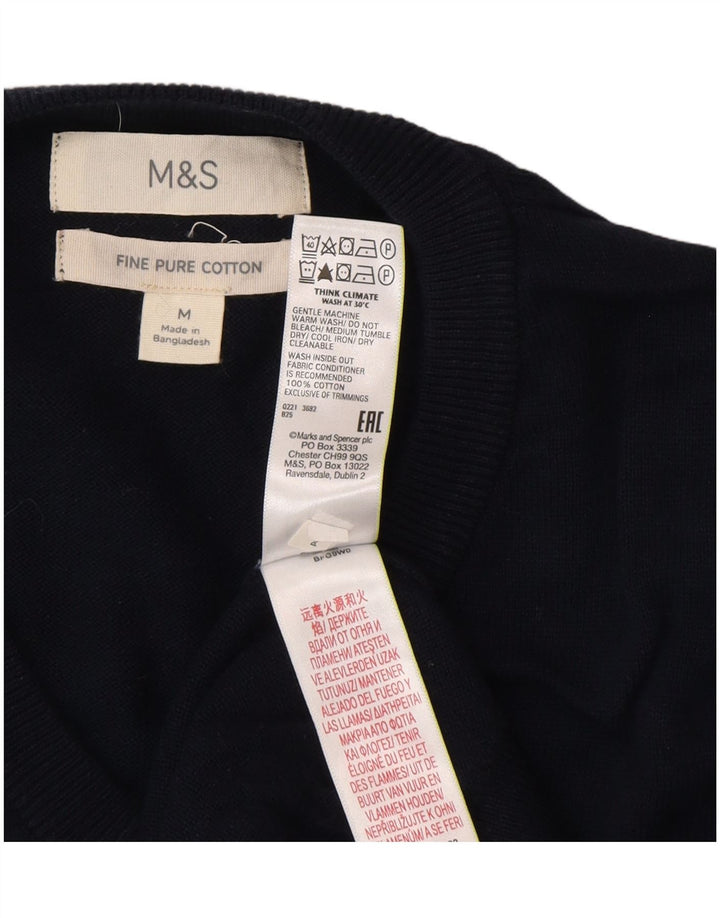 Marks & Spencer Suéter con Cuello en V para Hombre Algodón Azul Marino Mediano