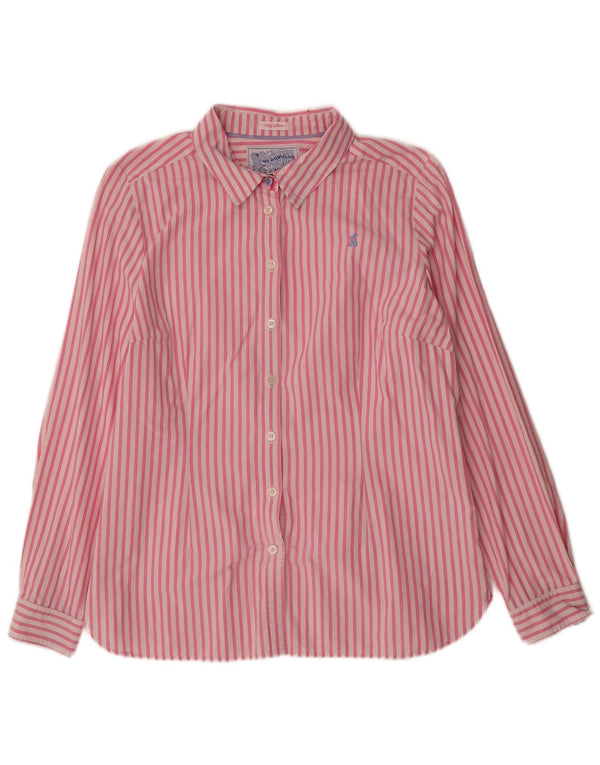 JOULES Womens Shirt UK 14 Large Pink Pinstripe Cotton