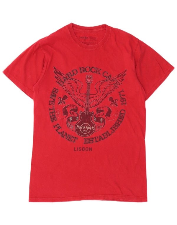 Hard Rock Cafe Mens Lisbon Graphic Camiseta Top Pequeño Algodón Rojo