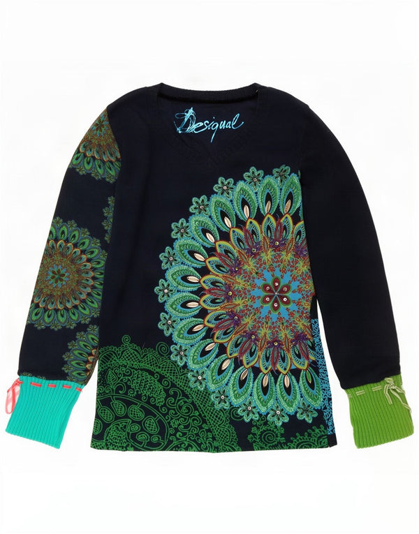 Desigual Womens Graphic Top Long Sleeve UK 12 Medium Navy Blue Paisley