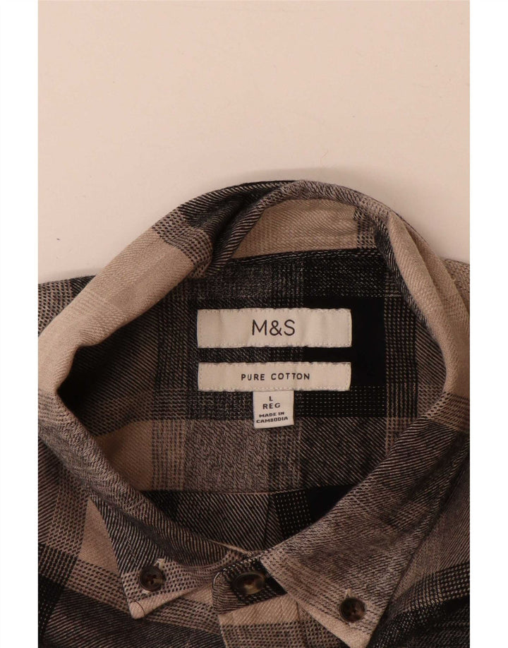 Camisa de franela Marks & Spencer para hombre Algodón a cuadros marrón grande