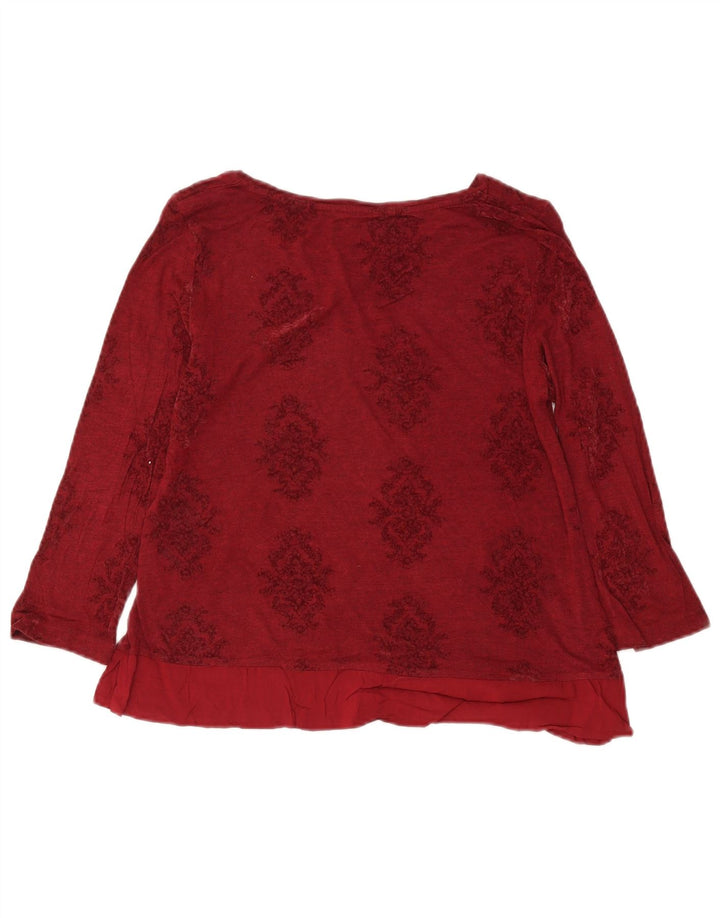 Top corto para mujer de White Stuff, manga larga, talla 44, talla grande, viscosa floral burdeos