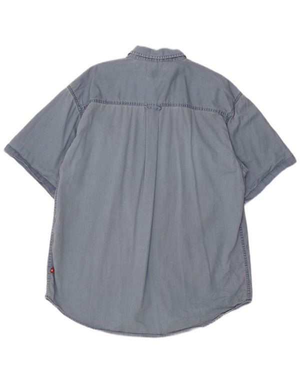 Wrangler - Camisa de manga corta para hombre, algodón azul grande
