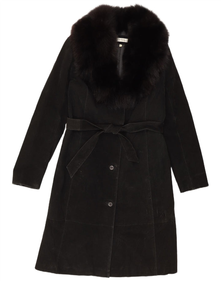 Vintage mujer ante abrigo IT 46 cuero negro grande