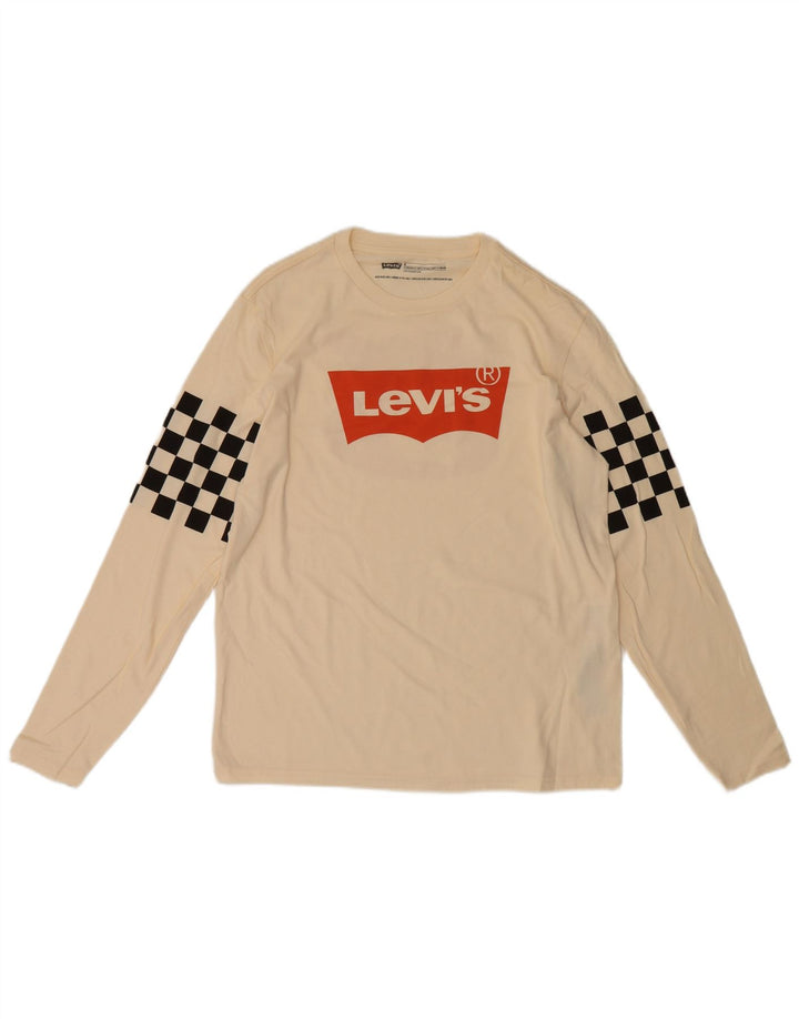 Levi's Top gráfico de corte estándar para hombre, manga larga, tamaño mediano, blanco roto, geométrico