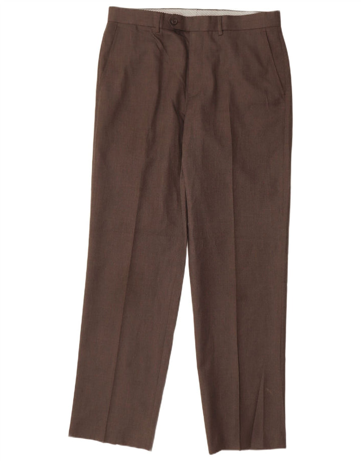 MARKS & SPENCER Pantalón de traje recto para hombre W34 L33 Poliéster marrón