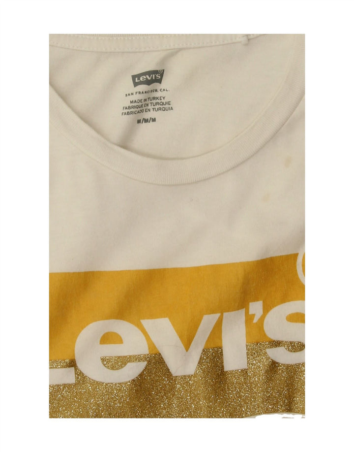LEVI'S Womens Graphic T-Shirt Top UK 12 Medium White Vintage Levi's and Second-Hand Levi's from Messina Hembry 