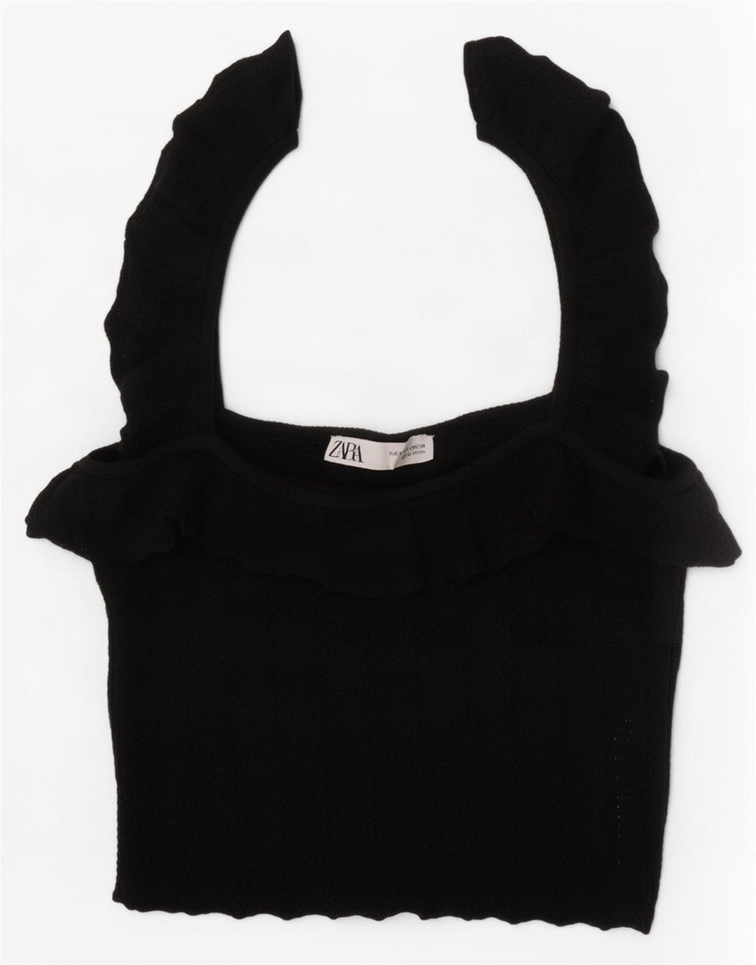 Zara Mujer Crop Top UK 8 Small Viscosa Negra