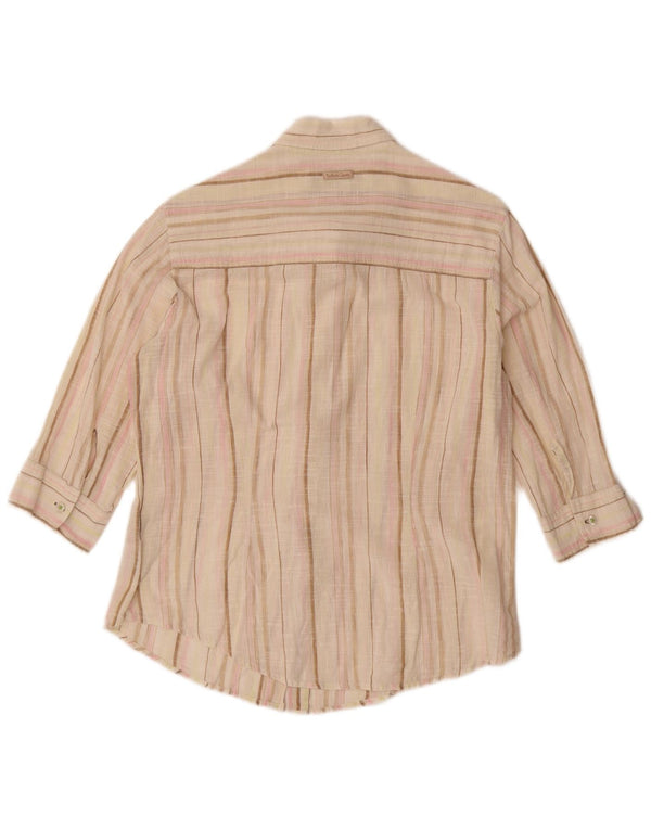 Marlboro Classics Camisa de manga 3/4 para mujer UK 40 XL Beige Rayas
