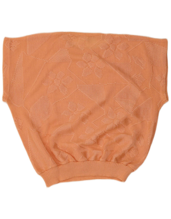 Vintage mujer manga corta cuello redondo jersey suéter IT 50 XL naranja floral
