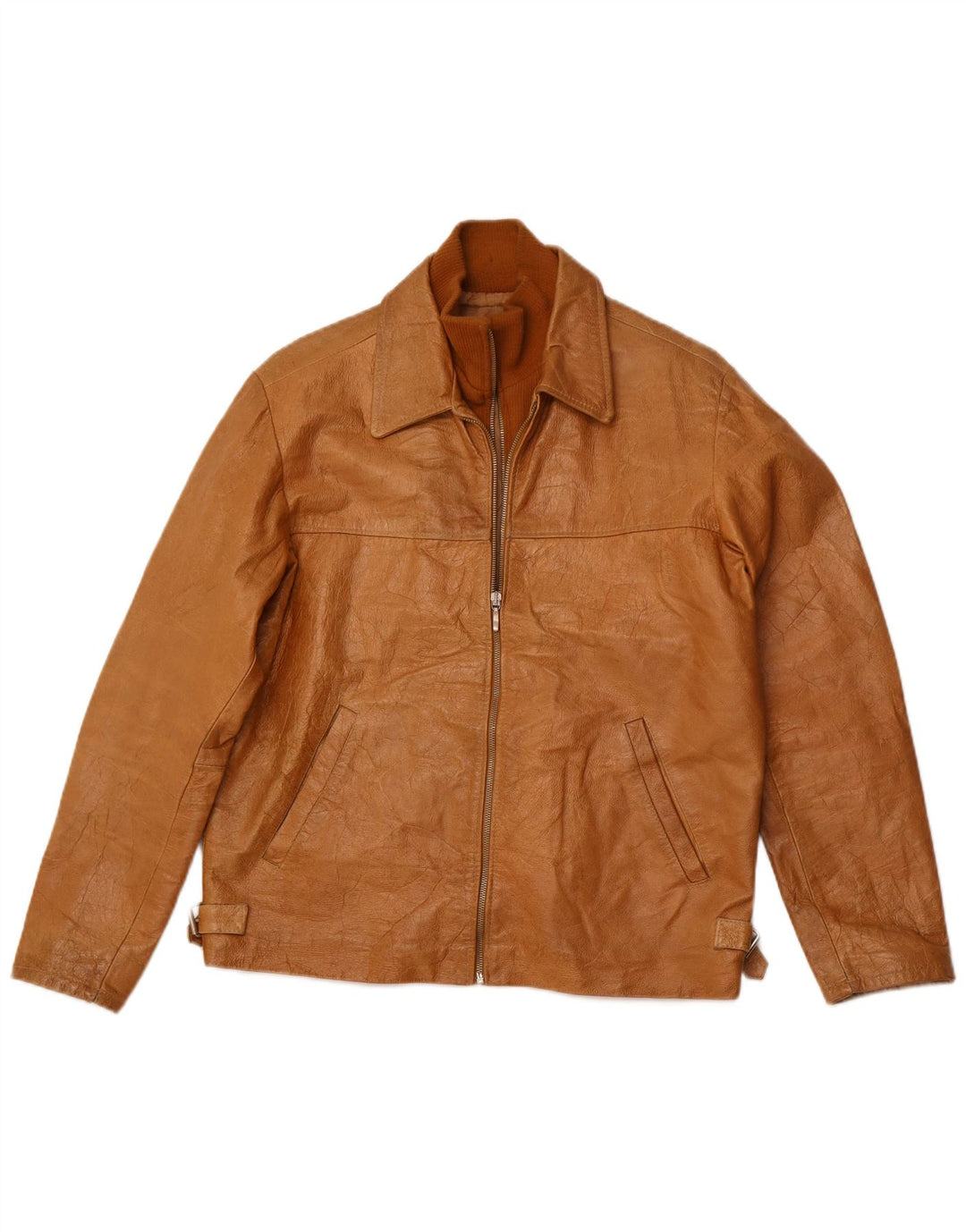 VINTAGE Chaqueta de cuero para hombre Reino Unido 38 Cuero marrón medio