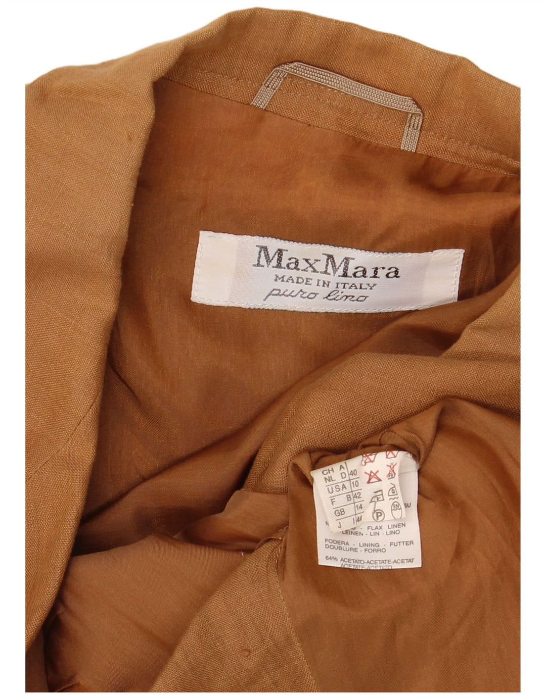 Max Mara Chaqueta Blazer de 1 Botón para Mujer UK 44 Grande Lino Marrón