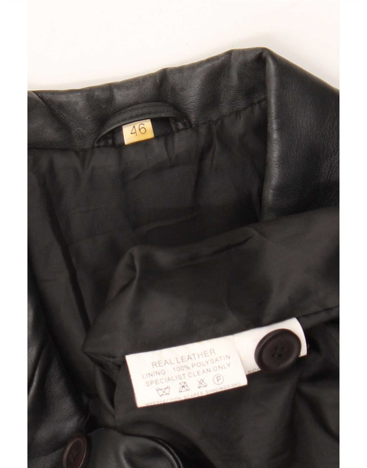 Vintage mujer 3 botones cuero Blazer chaqueta IT 46 grande negro