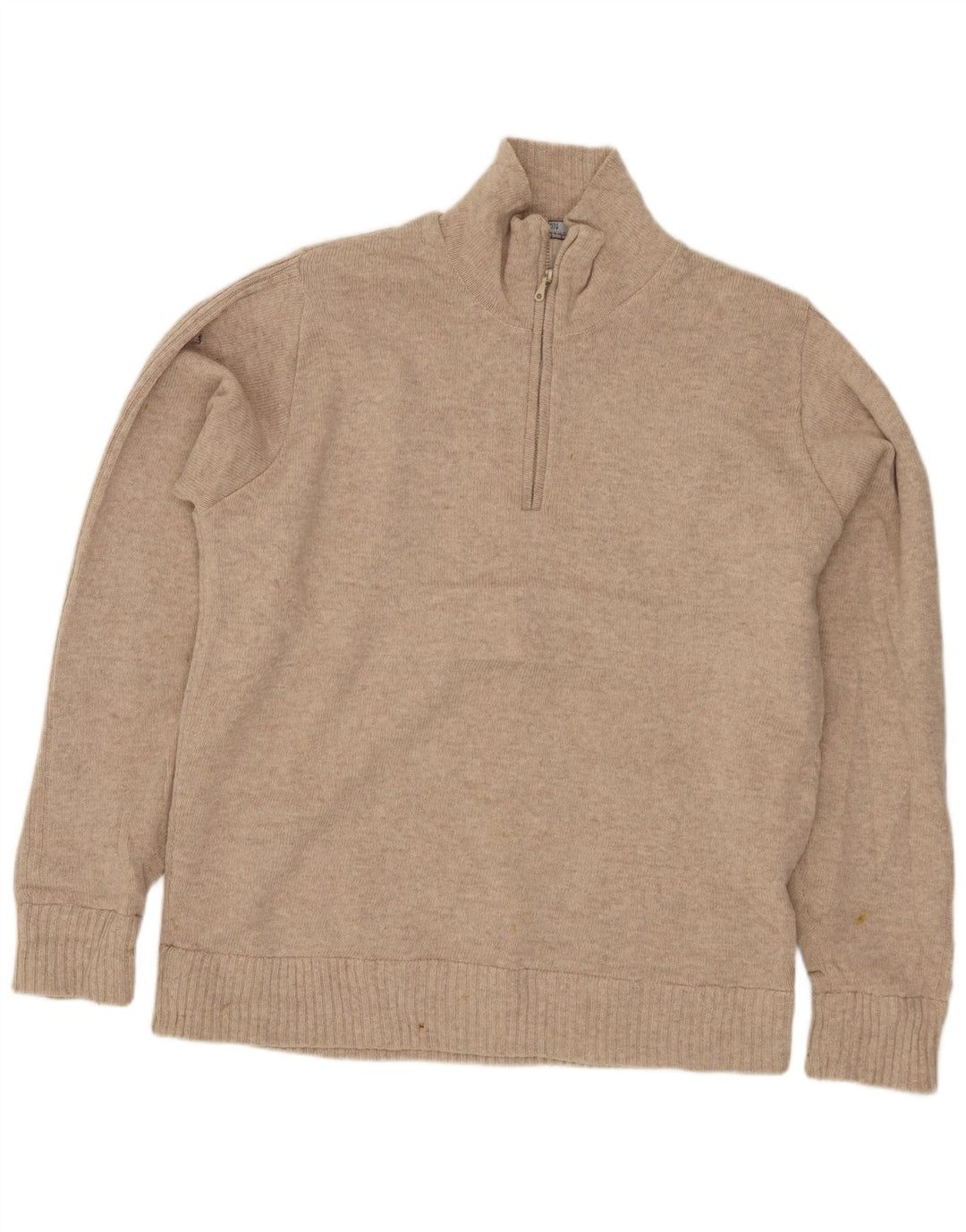 Marks & Spencer Hombre Azul Harbor Zip Neck Jumper Suéter Pequeño Lana Beige