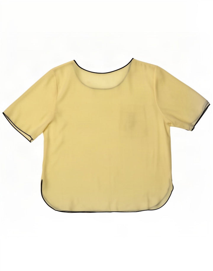 Vintage mujer blusa gráfica Top Reino Unido 16 amarillo grande